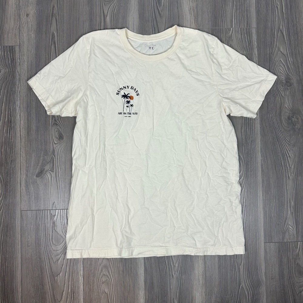 Sunny Days Ivory Tee Shirt w/ Palm Tree Graphic - SIZE XL Summer Casual Coastal